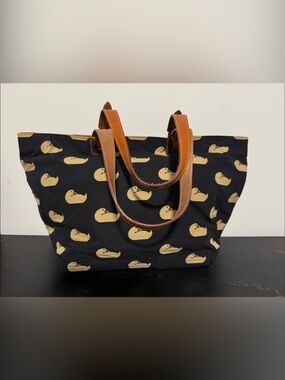 Black Canvas Tote with Tan Leather Handles